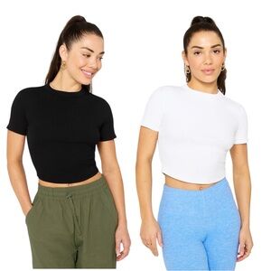 Fabletics Daily Rib Baby Tee Bundle Black White XL